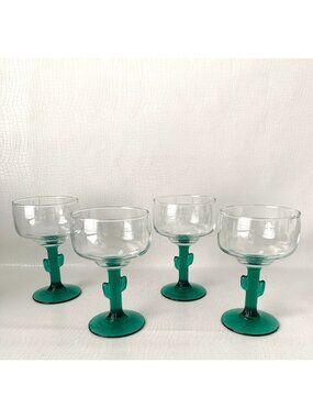 4 Libbey Glass Cactus Margarita Cocktail Glasses